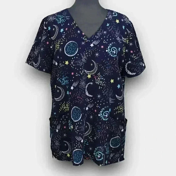 RNinspired Tops - RnINSPIRED scrub top large blue with moons/stars